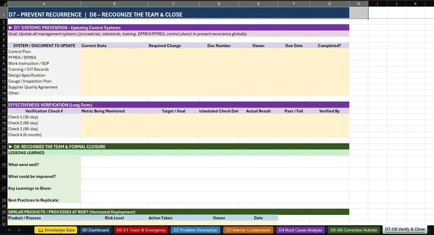 8D workbook D7-D8 verify and close tab thumbnail