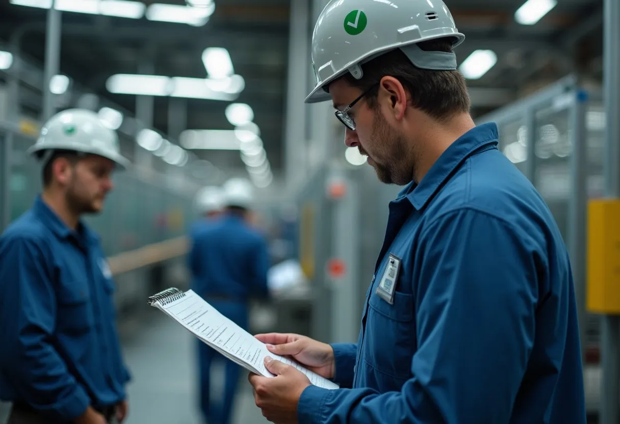A supervisor verifying an operator's competence by observing a task against a checklist