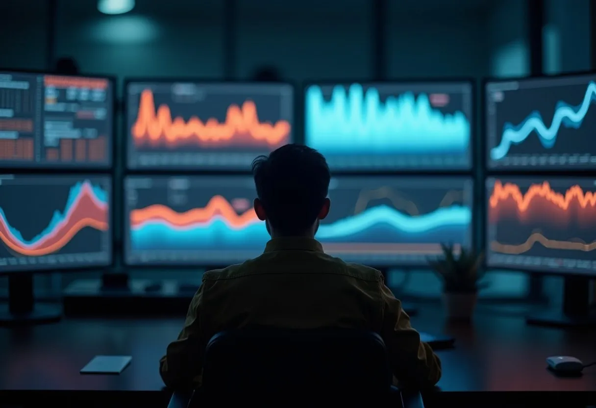 An operator monitoring process conditions in a plant control room